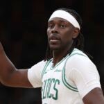 Boston Celtics' Jrue Holiday during the second half in game 1 of a first-round NBA playoff basketball series against the Orlando Magic Sunday, April 20, 2025, in Boston.