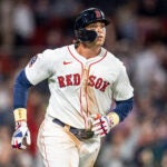 Boston Red Sox first base Triston Casas (36) runs the bases after making a home run during the eighth inning at Fenway Park on Wednesday, April 23, 2025.