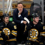 Bruins coach Marco Sturm follows the action during a game against the Sabres at TD Garden on Saturday, October 11, 2025.