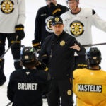 Boston Bruins head coach Marco Sturm , with team during the second day of Training Camp at Warrior Arena. He is photographed in Boston ,MA ,on Friday September, 19 2025 With his team.